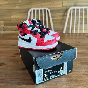 NEW Nike Jordan 1 mid sneakers red white baby infant toddler  3C